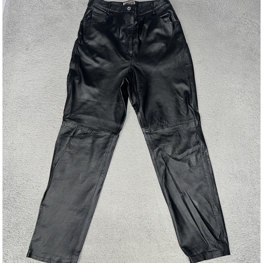 VTG Forenza Pants Women Sz 12 (29x31) Black Genuine Leather High Waist Straight